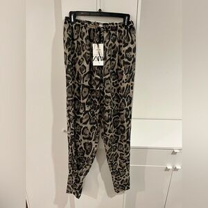 NWT Zara Leopard Print Sheer Pull-Up Ankle Pants, XL